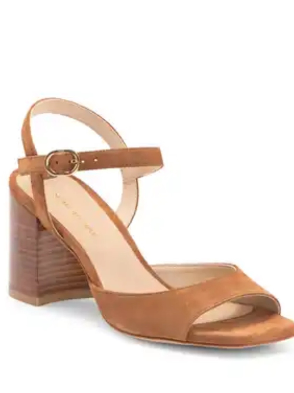 Stuart Weitzman Tan Leather Block Heel Ankle-Strap Sandal
